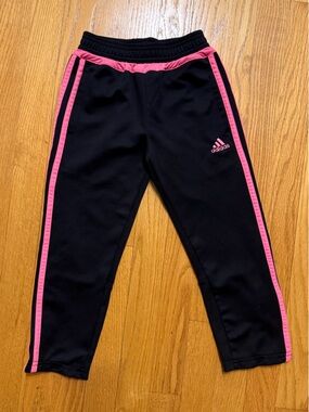 Adidas pants black with hot pink stripes and zipper hem girls sz 5